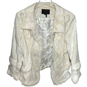 ASHRO White Rabbit Fur Coat w/Rhinestone Button Accents Plus-Size 18